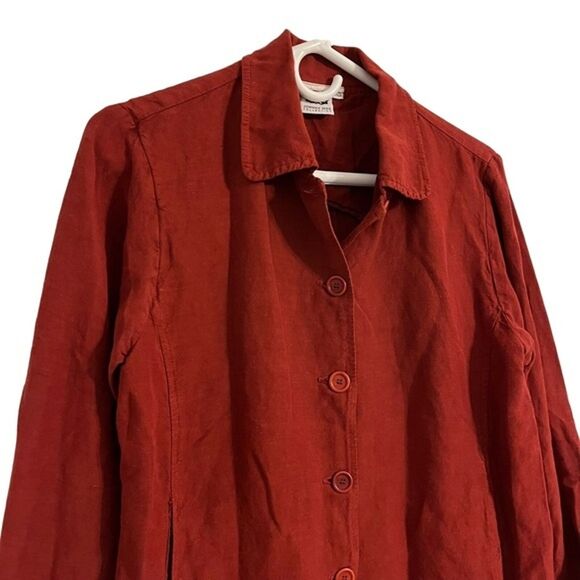 Johnny Was Collection Red Linen Rayon Collared Button Jacket Blouse Size XS - Picture 2 of 7
